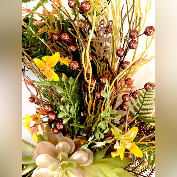 Yellow  wreath with wooden dragonflies and faux succulents - Picture 4 of 9